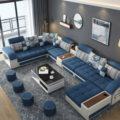 Ecksofa U-Form Polster Modern Relax Sëtz Luxus Miwwel Wunnlandschaft Sofa Couch