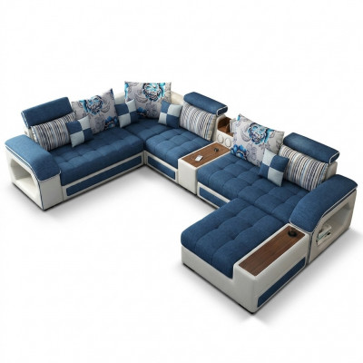 Ecksofa U-Form Polster Modern Relax Sëtz Luxus Miwwel Wunnlandschaft Sofa Couch