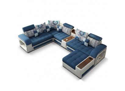 Ecksofa U-Form Polster Modern Relax Sëtz Luxus Miwwel Wunnlandschaft Sofa Couch