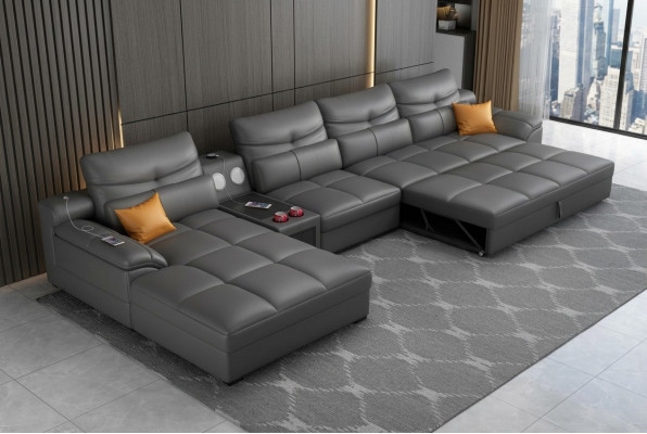Lounge Canapé Wénkeck Canapé U-Form Polster Modern Entspanen Sëtz Luxus Miwwel Wunnlandschaft