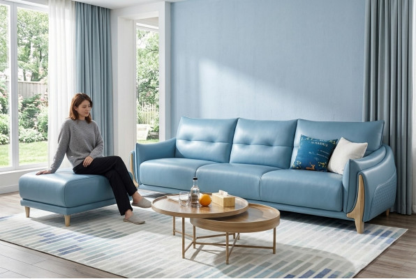 Canapé 3 Sëtzer Modern Relax Sëtz Miwwel Dräisëtzer Blo Polischter Luxus Miwwel Nei