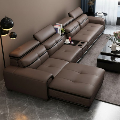 Sëtz Miwwelen Wunnlandschaft Luxus Kënschtleeder Eckcouch L-Form Polster Modern Relax