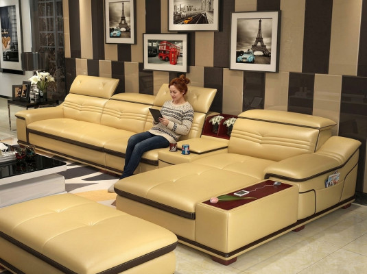 Sëtz Miwwel Wunnlandschaft Luxus Eckcouch Ecksofa L-Form Polster Couche Relax Nei