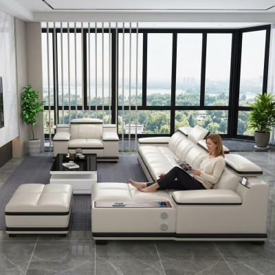 Miwwel Wunnlandschaft Luxus Eckgarnitur Ecksofa Polstersofa Couch Relax Lform
