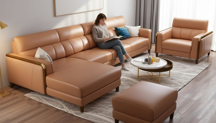 Sëtz Miwwelen Wunnlandschaft Luxus Konschtleed Ecksofa L-Form Polstermiwwelen Garnitur