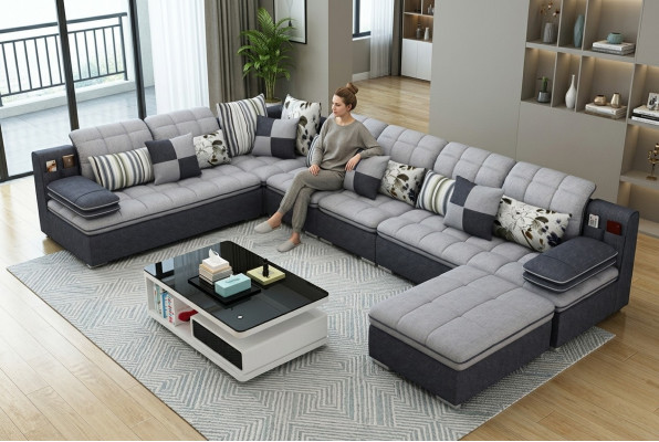 Miwwel Wunnlandschaft Luxus Eckcanapé U-Form Polster Canapéen Relaxiercouch Textil Sëtz