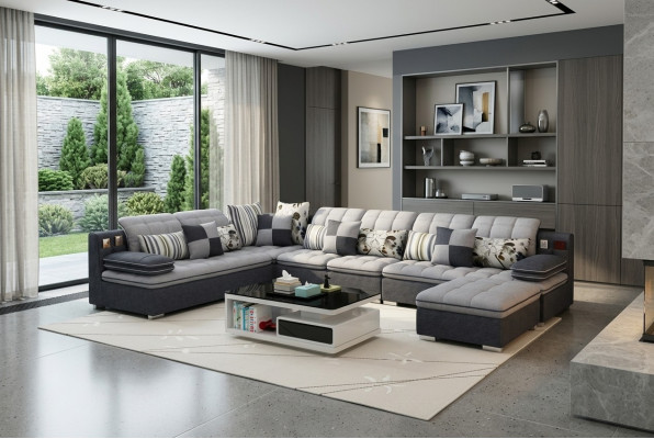 Miwwel Wunnlandschaft Luxus Eckcanapé U-Form Polster Canapéen Relaxiercouch Textil Sëtz