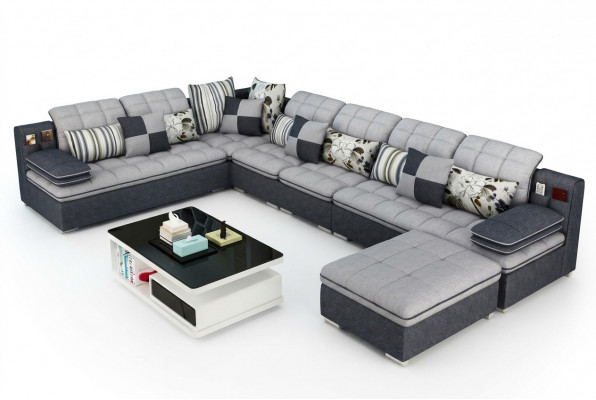 Miwwel Wunnlandschaft Luxus Eckcanapé U-Form Polster Canapéen Relaxiercouch Textil Sëtz