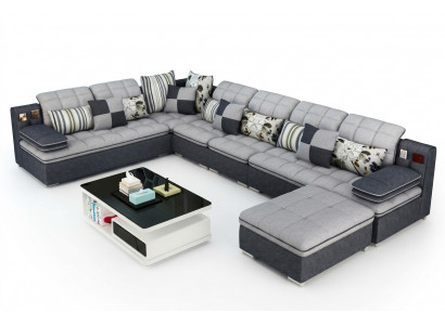 Miwwel Wunnlandschaft Luxus Eckcanapé U-Form Polster Canapéen Relaxiercouch Textil Sëtz