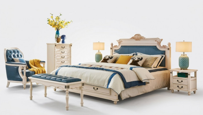 Designer Polster Duebeltbett Better Bett Schlofzëmmer Eebett Lieder Kolonial Stil