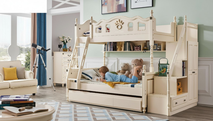 Etagenbett Bett Doppelstock Héichbett Kanner Better Holz Klassesch Miwwelen Zëmmer