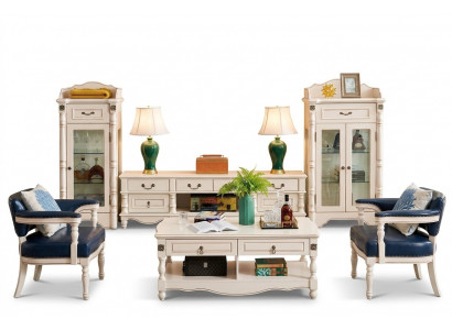 Vitrine Wunnzëmmer Glas Klassesch 2-Teileg. Vitrinn Schaf Regal Regaler Holz Set