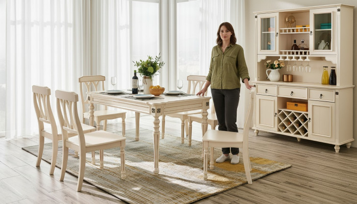 Iesszëmmer Iessdësch 6 x Still Iess Garnitur Set Holz Kichen Dësch Grupp 7tlg. Nei