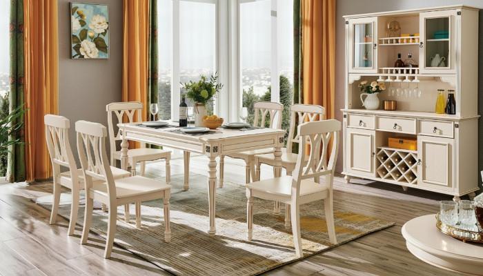 Iesszëmmer Iessdësch 6 x Still Iess Garnitur Set Holz Kichen Dësch Grupp 7tlg. Nei