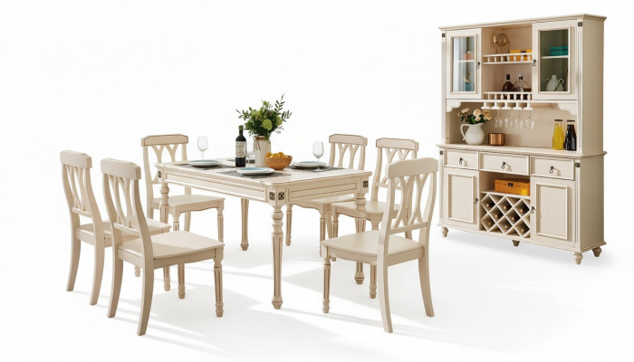 Iesszëmmer Iessdësch 6 x Still Iess Garnitur Set Holz Kichen Dësch Grupp 7tlg. Nei