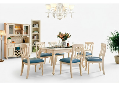Iesszëmmer Iessdësch 6 x Still Iess Set Holz Kichen Grupp Schaf Miwwelen Neien 7 Stéck.