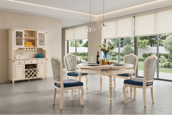 Grupp Iesszëmmer Dësch 4x Stull Set Holz Garnitur Dëscher Ronn 5tlz. Sets Miwwelen