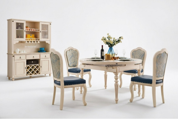 Grupp Iesszëmmer Dësch 4x Stull Set Holz Garnitur Dëscher Ronn 5tlz. Sets Miwwelen