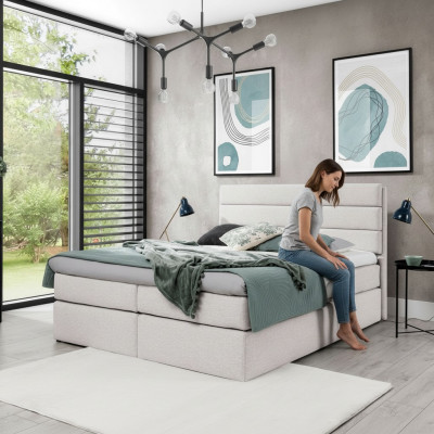 Wäiss Bett Boxspringbett 180x200 Schlofzëmmer Design Duebel Hotel Modern Miwwelen