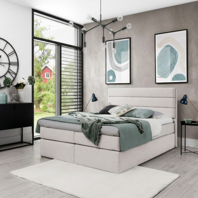 Wäiss Bett Boxspringbett 180x200 Schlofzëmmer Design Duebel Hotel Modern Miwwelen