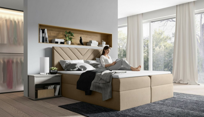 Bett, Bettkëschten, Boxspringbett, Duebelbett, Hotel, Modern, Bettkäschten, Better, Schlofzëmmer
