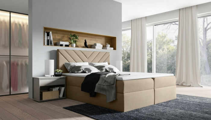 Bett, Bettkëschten, Boxspringbett, Duebelbett, Hotel, Modern, Bettkäschten, Better, Schlofzëmmer