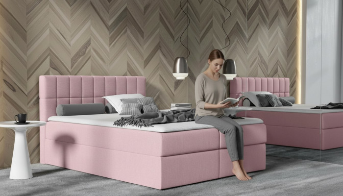 Rosa Stoff Boxspringbett Textil Design Duebel Hotel Modern mat Bettkëschten
