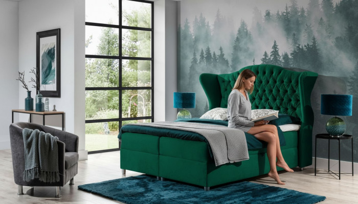 Chesterfield Boxspring Better Hotel Bett Schlofzëmmer Samt Samt Luxus Miwwelen