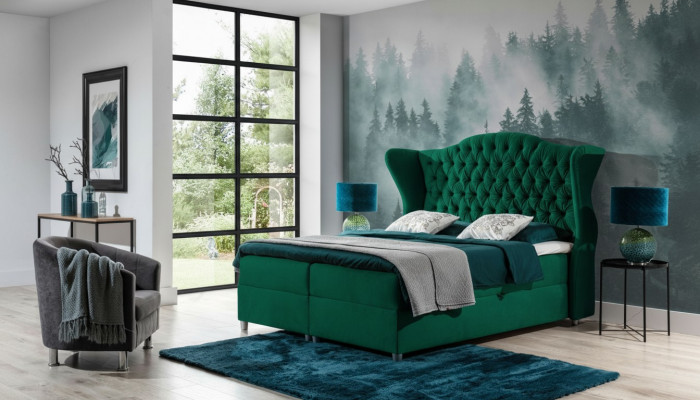 Chesterfield Boxspring Better Hotel Bett Schlofzëmmer Samt Samt Luxus Miwwelen