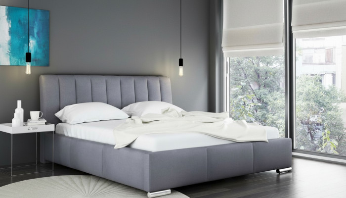 Bett Duebelbett Miwwelen Bettrahmen Stoff 160x200 Textil Polstersbett Gri Betten