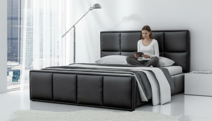 Duebelbett Bettrahmen Bett Miwwel Polsterbett Better Polyester Modern Schwaarz