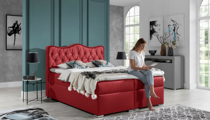 Doppelbett Bett Boxspringbett mat Bettkëscht Ehebed Bett Polsterbett Rout Nei