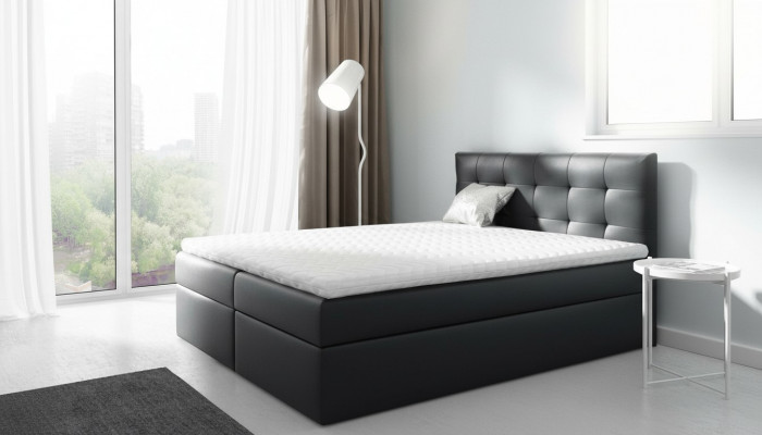 Ehebett Better Polsterbett Boxspringbett Duebelbett Bett mat Bettkëscht Schwaarz
