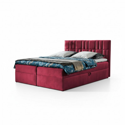 Duebeldbett Boxspringbett Bett mat Bettkaascht Manzebett Better Polsterbett Rout Nei