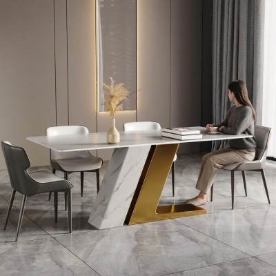 Designdëscher Dësch Luxus Marmorimitation Miwwelen Iesszëmmer Iessdëscher Modern Gold