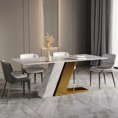 Designdëscher Dësch Luxus Marmorimitation Miwwelen Iesszëmmer Iessdëscher Modern Gold