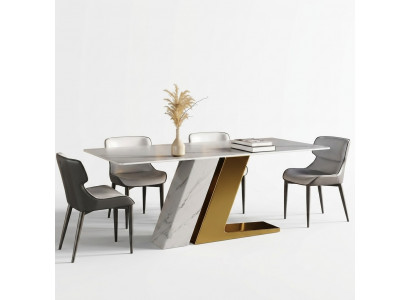 Designdëscher Dësch Luxus Marmorimitation Miwwelen Iesszëmmer Iessdëscher Modern Gold