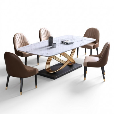 Luxus Dësch Metall Iessdësch Mega Design Dëscher Edelstol Marmer Imitatioun Iessdësch
