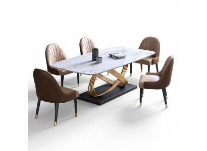 Luxus Dësch Metall Iessdësch Mega Design Dëscher Edelstol Marmer Imitatioun Iessdësch