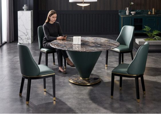 Ronn Sailentëscher Design Dësch Steen Miwwelen Iesszëmmer Rond Iessdëscher Modern