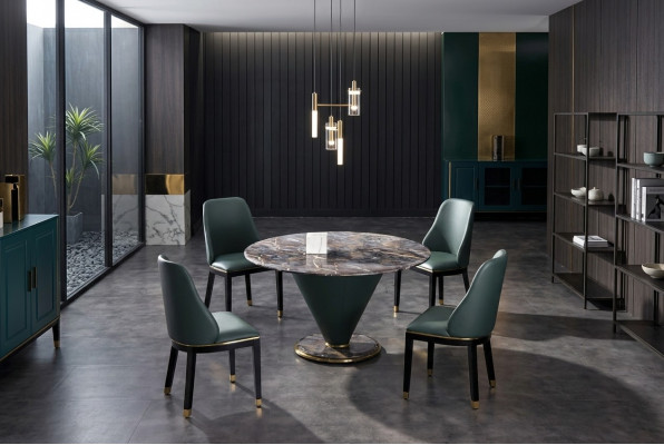 Ronn Sailentëscher Design Dësch Steen Miwwelen Iesszëmmer Rond Iessdëscher Modern