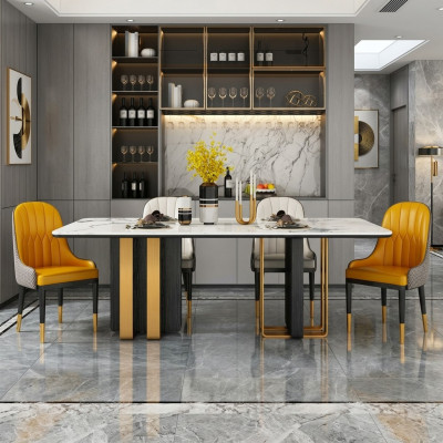 Iessdëscher Marmor Iessdësch Modern Miwwelen Dëscher Design Dësch Iesszëmmer Metall Neidatioun