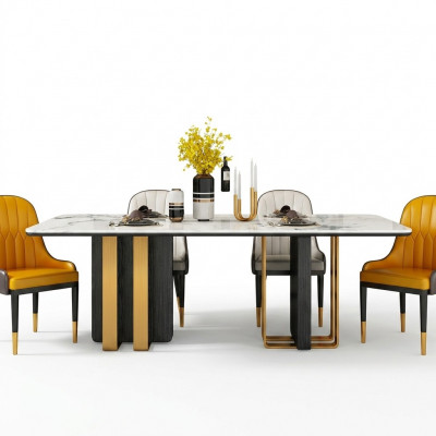 Iessdëscher Marmor Iessdësch Modern Miwwelen Dëscher Design Dësch Iesszëmmer Metall Neidatioun