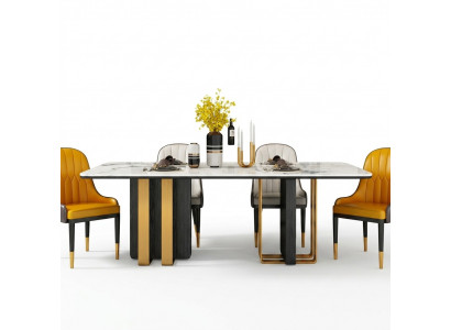 Iessdëscher Marmor Iessdësch Modern Miwwelen Dëscher Design Dësch Iesszëmmer Metall Neidatioun
