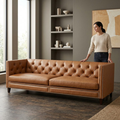 Sofa 4 Sëtzer Polstersofa Modern Sëtz Polyester Design Couch Orange