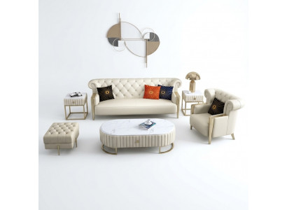 Soffagarnitur 3-2-1 Sëtzer Garnitur Polster Canapé Sofa Sofen Chesterfield