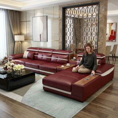 Luxus Eckcanapé L-Form Konschtlieder Eckpolstersofa Sëtzdesign Couch Sofasen Rout Nei