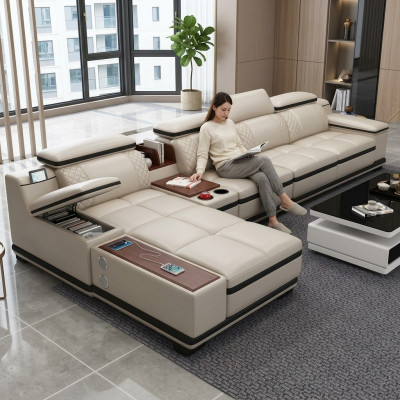 Eckcouch L-Form Wunnlandschaft Eck Polstersofa Sëtz Design Canapé Sofas Wäiss Canapé