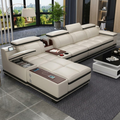 Eckcouch L-Form Wunnlandschaft Eck Polstersofa Sëtz Design Canapé Sofas Wäiss Canapé