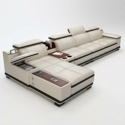 Eckcouch L-Form Wunnlandschaft Eck Polstersofa Sëtz Design Canapé Sofas Wäiss Canapé